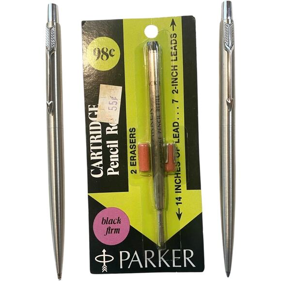 Vintage Parker Ball Point Pen, Pencil, Pencil Refill Arrow Clips Stainless Set - Picture 1 of 15